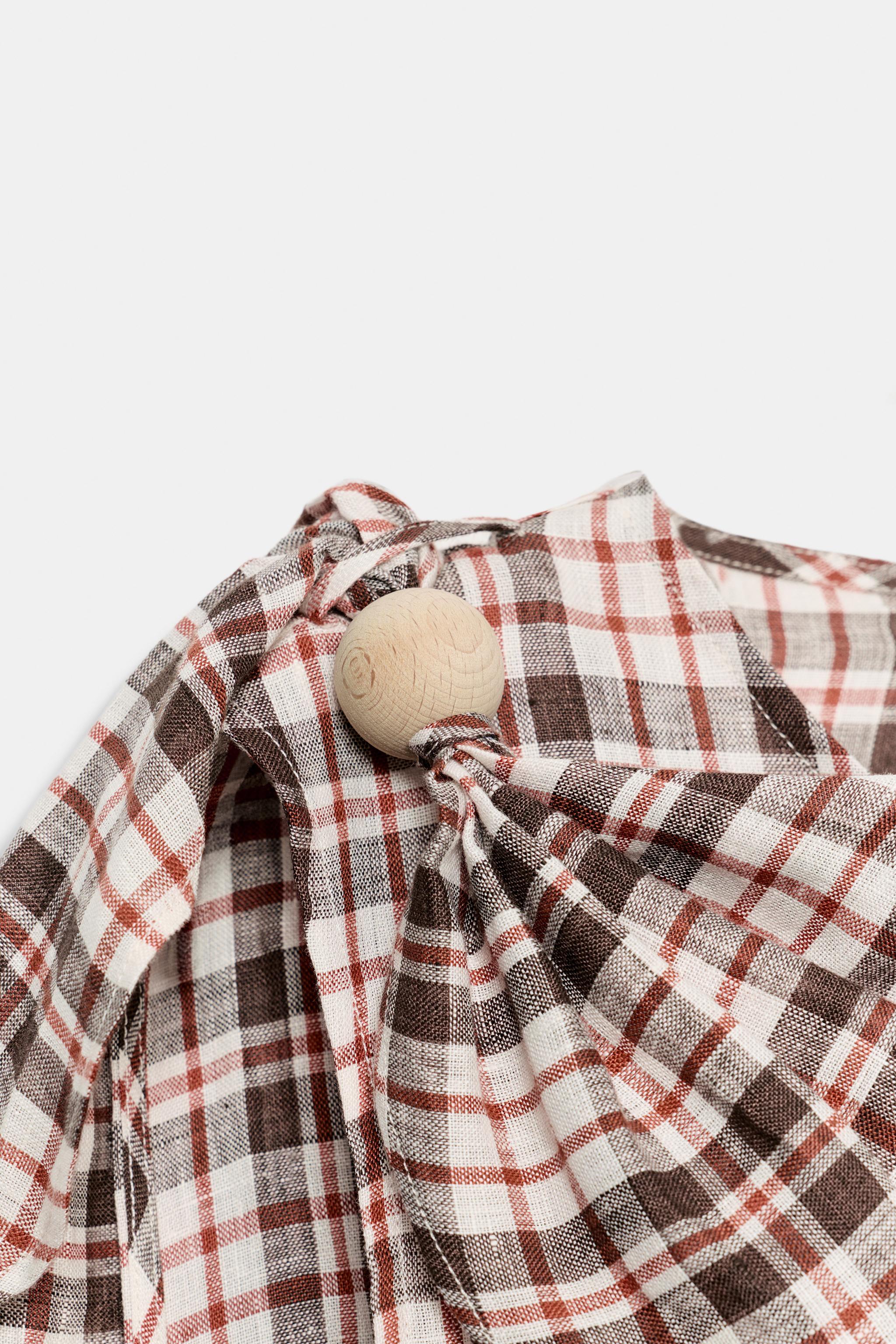 100% LINEN PLAID TOP